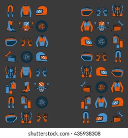Vector set of linear motorcycle icons
