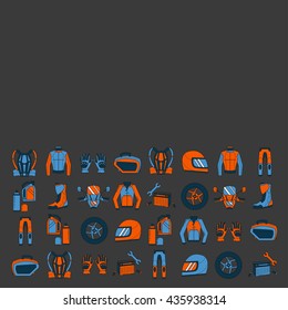 Vector set of linear motorcycle icons