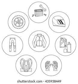Vector set of linear motorcycle icons