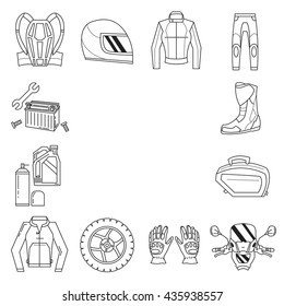 Vector set of linear motorcycle icons