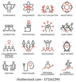 Vector set of linear quality icons related to business management, strategy, career progress and business process - part 5