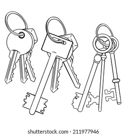 Vector Set of Lineart Bunches of Keys