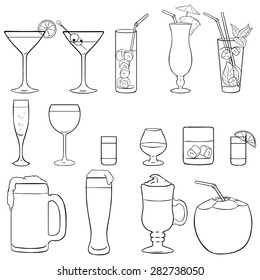 Vector Set of Lineart Cocktails and Alcohol Drinks