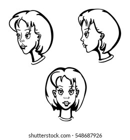 Vector Set Of Lineart Female Character Faces