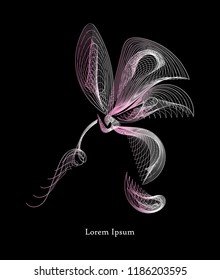 Vector set of lines logo icon or emblem of a flower on a black background. Abstract modern design template