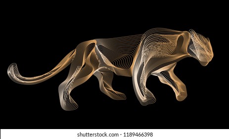 Vector set of lines logo icon or emblem of a panther or leopard on a black background. Abstract modern design template