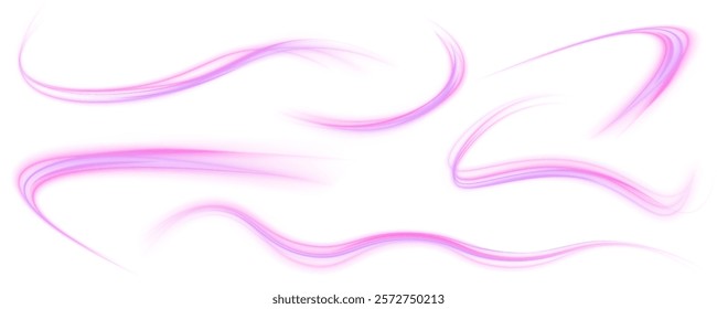 Vector set of lines with a swirl effect on an isolated background in PNG format. High speed connection vector background.