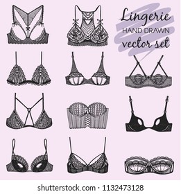 Vector set of lingerie. Bra doodle illustrations.