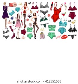 Vector set with lingerie and perfume