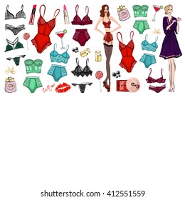 Vector set with lingerie and perfume