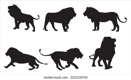 Vector set of lion silhouettes. Shadows of predatory mammals of African savannah. Suitable for sandblasting, laser and plotter cutting.
