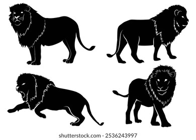 Vector set of lions silhouette isolated on white background. Lions silhouette collection
