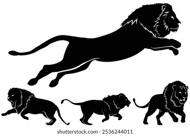 Vektorgrafik der Silhouette der Löwen einzeln auf weißem Hintergrund. Lions Silhouette Kollektion