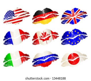 Vector set of lips-flags