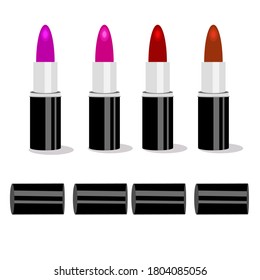 Vector set of lipsticks. Red lipstick in black packaging. Cosmetics for beauty
