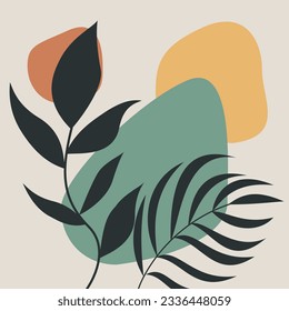 Vector set of liquid organic shapes flowers leaves other elements and badges arranged with plants, can be used for poster or banner purposes.