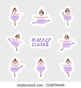 Vector set with little ballerina girls in purple tutus and the inscription ballet class