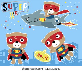 Vector set of little bear cartoon in super hero costume