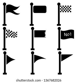 Vector Set of little black flags on Flagpoles. Each Flag is seperated in one group.