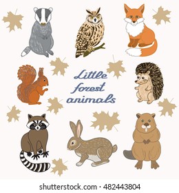 vector of set of little forest animals
