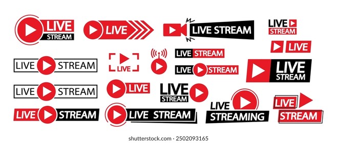 Vector Set Of Live Stream Icons And Graphics In Various Styles And Designs Ideal For Online Streaming, Broadcasting
