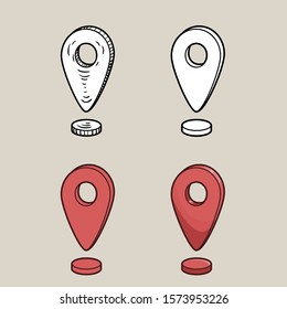 Vector set of location markers in different styles. Drawings of navigation pin point icon