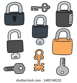 Vector Set Of Lock And Key Cartoon