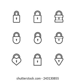 Vector Set of Lock Thin Icons Outline