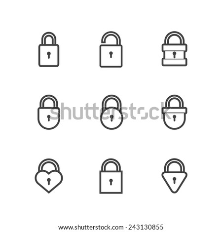 Vector Set of Lock Thin Icons Outline