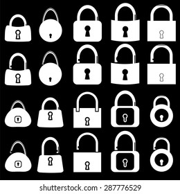 Vector Set of Locks Silhouettes Isolated on Dark  Background