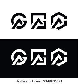 vector, set, A logo, AG logo, G logo, houses, peaks, mountains, circles, squares, hexagons, frames, triangles, black and white