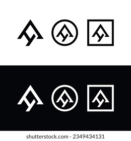 vector, set, A logo, AH logo, AY logo, arrowhead, rocket, triangle, circle, square, frame, black and white