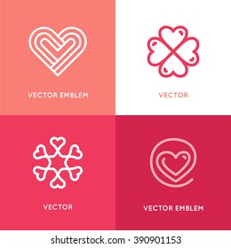 Vector set of logo design elements and templates - heart symbols - love and care concepts