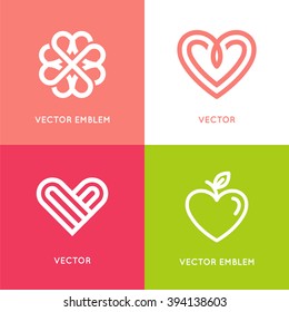 Vector set of logo design elements and templates - heart symbols - love and care concepts