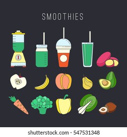 Vector set of logo design elements in trendy minimal style- smoothie, organic food.
