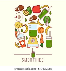 Vector set of logo design elements in trendy minimal style- smoothie, organic food.