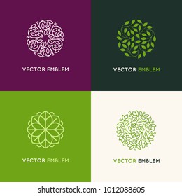 Vector set of logo design templates and emblems made with leaves - luxury beauty spa concepts - badges for yoga studios, holistic medicine centers, natural organic food products and packaging