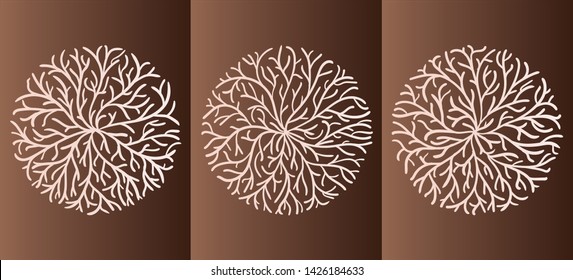 Vector set of logo design templates in trendy linear style with branch and root