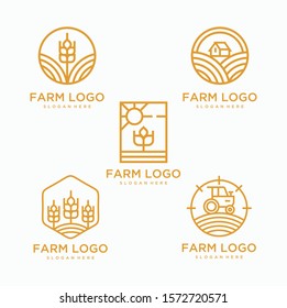 Vector set of logo design templates in trendy linear style .wheat and grain graphics for bakery emblems