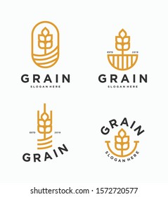 Vector set of logo design templates in trendy linear style .wheat and grain graphics for bakery emblems