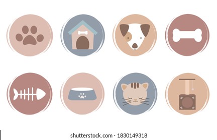 Vector set of logo design templates, icons and badges for social media highlights covers with cute pet furniture and elements