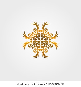 Vector set of logo design templates in trendy linear style with flowers and leaves - signs made with golden foil on black background - luxury products, florist emblems, organic cosmetics packaging