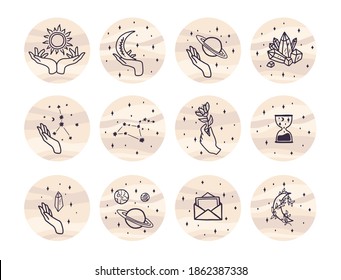 Vector set of logo design templates, icons and badges for social media instagram highlight with cute zodiac symbols