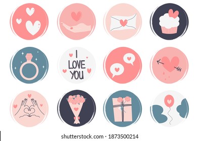 Vector set of logo design templates, icons and badges for social media highlight with cute valentine’s day elements