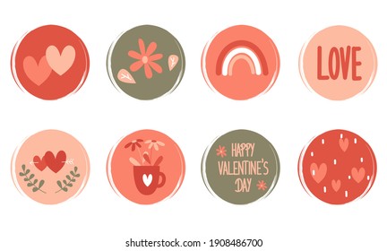 Vector set of logo design templates, icons and badges for social media highlight with cute valentine’s day elements