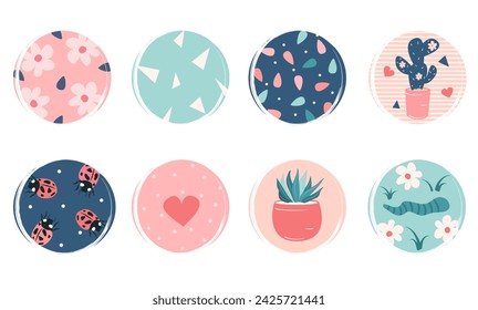 Vector set of logo design templates, icons and badges for social media highlight with cute plants, flowers and other elements