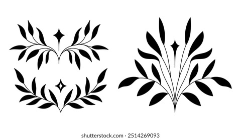 Vector set of logo design templates and graphic elements, organic cosmetic, floral illustration in simple linear hand drawn style, plants and flowers, natural products emblems, for hand crafted small 