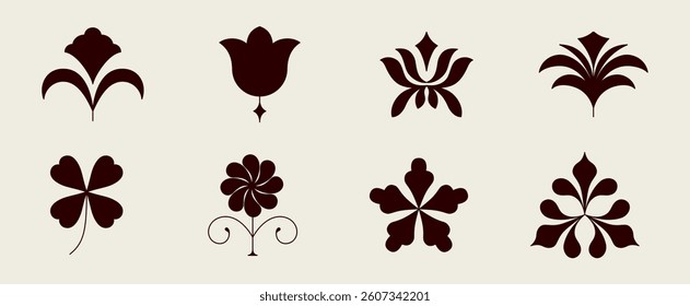 Vector set of logo design templates and graphic elements, organic cosmetics, floral illustration in simple linear hand drawn style, plants and flowers, natural products emblems

