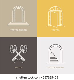 Vector set of logo design templates and emblems in trendy linear style - architecture, real estate and opening concept 