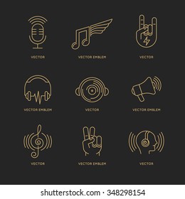 Vector set of logo design templates and icons in trendy linear style - music and sound concepts